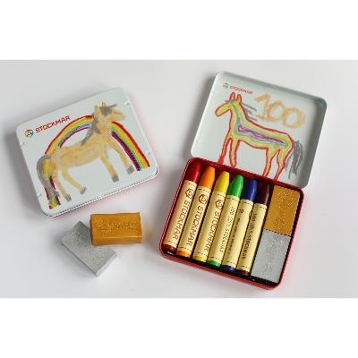 Stockmar : Assortiment ARC EN CIEL de 2 blocs et 6 crayons de cire à dessiner